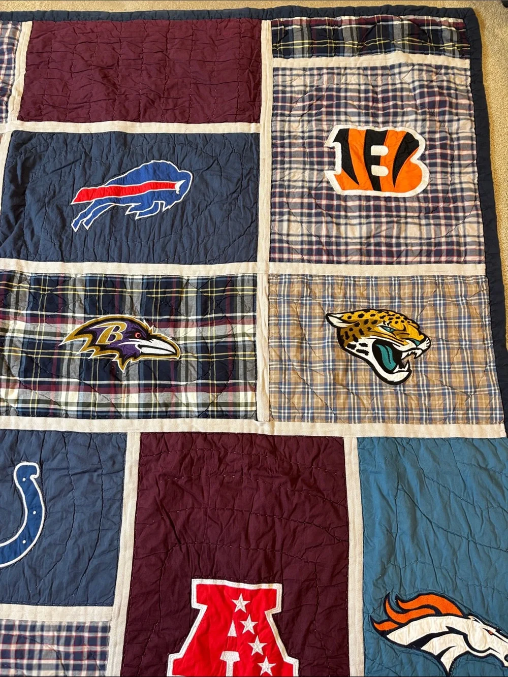 Pottery Barn Teen Navy, Burgundy, Teal, Cream NFL Patchwork Quilt